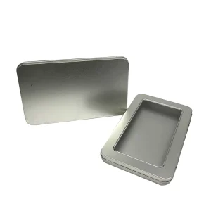 Rectangle PET Window Clear Tin with Hinged Clip Lid Metal Tin Box