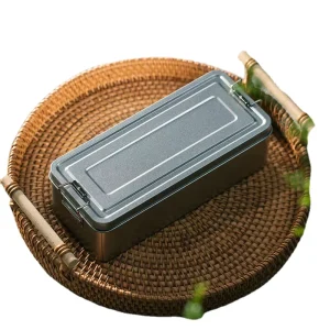 Rectangle Tea Tin Metal Canister with Buckle, Airtight Seal, and Green Tea Storage