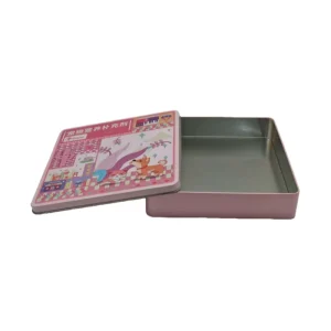 Rectangle Tinplate Gift Box with Recycled Materials Custom Logo Embossing Glossy Finish for Cosmetic Biscuit & Candy Packaging