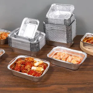Rectangular 750ml Disposable Aluminum Foil Meal Containers with Paper Lids for Aviation Food Service