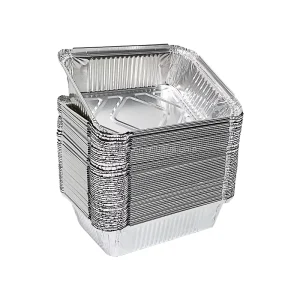 Rectangular Barbecue Aluminum Foil Tray Food Packaging Silver Foil Container Box With Lid For Baking or BBQ Food