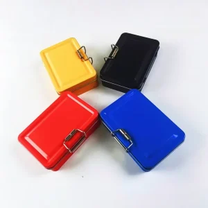 Rectangular Colored Tinplate Food Storage Box with Sealed Lid and Lock for Candies and Cookies