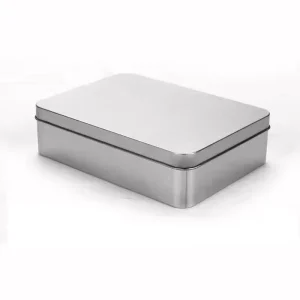 Rectangular Empty Metal Tin Box with Hinged Lid for Small Storage