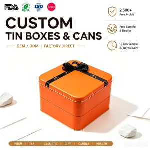 Rectangular Food Grade Metal Tin Box With Lid for Tea, Biscuits, Cookies, and Candy