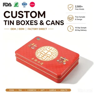Rectangular Food Tin Box Custom Printed Metal Packaging Container with Lid for Baklava, Chocolate, Candy, Dessert, and Cookies