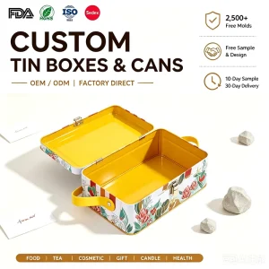 Rectangular Handle Tin Box with Lock for Gift and Food Packaging Storage