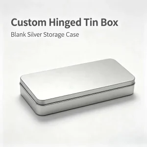 Rectangular Hinged Lid Metal Tin Box Blank Silver Pencil Case Gift Storage Box