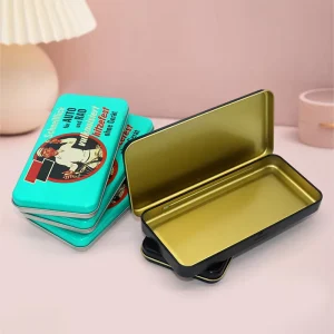 Rectangular Hinged Tin Box for Mint Packaging, Custom Metal Box