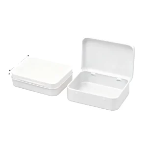 Rectangular Hinged White Tinplate Box for USB Drives, U Disks, and Badges with Custom Printing