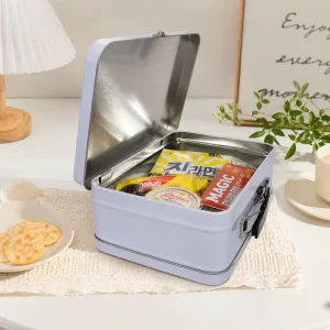 Rectangular Metal Lunch Tin Box for Biscuits, Candies, and Snacks, 205x150x75MM, FDA, ISO9001, OEM Custom Factory