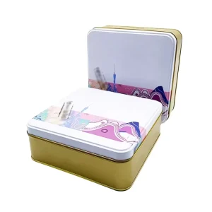 Rectangular Metal Tin Box With Recyclable Design for Food Storage, Mooncake, and Chewing Gum Packaging