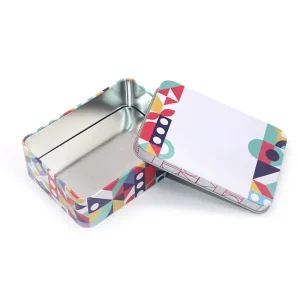 Rectangular Metal Tin Box with Hinged Lid and Gold Finish