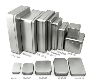 Rectangular Plain Hinged Metal Packing Box Matte Black, White, or Silver Tin Container with Lid
