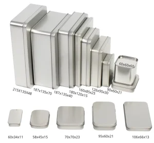 Rectangular Plain Hinged Metal Packing Box Matte Black White or Silver Tin Container with Lid