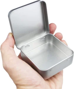 Rectangular Recyclable Tinplate Candy Chewing Gum Tin Can Hinged Lid Customizable Silver Packaging Container 4-Color Offset