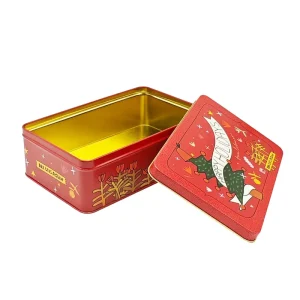 Rectangular Recyclable Tinplate Cookie and Chocolate Tin Can Food Grade Packaging Container Also for Snack and Christmas