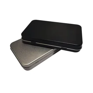 Rectangular Silver and Black Flip-Top Hinged Tinplate Gift Box, Custom Logo, UV Coated