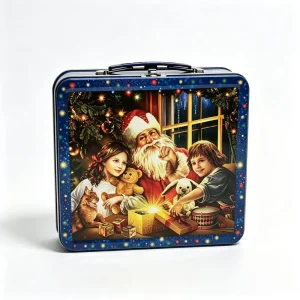 Rectangular Tin Lunch Box with Plastic Handle Customized Printing Logo Metal Gift Box