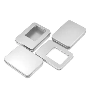 Rectangular Tinplate Business Card Container with Clear Top, Silk Screen Printing, and Crown Cap