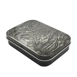 Rectangular Tinplate Flip-Top Storage Box for Stationery and Cookies with Art Paper and Plywood Construction