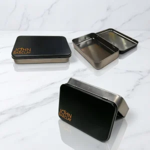 Rectangular Tinplate Hinged Tin Can for Candy, Mints, and Makeup Brush Storage
