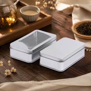 Rectangular Tinplate Storage Box 135x80x35mm with Half Window for Candy and Needle-Nose Pliers