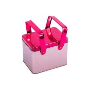 Recyclable Empty Customizable Rectangular Metal Tin Box with Double Handle