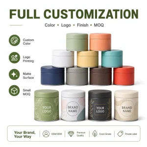 Recyclable Food Grade Airtight Tinplate 50g Coffee Bean Tea Matcha Tin Box Packaging Metal Cans Tins
