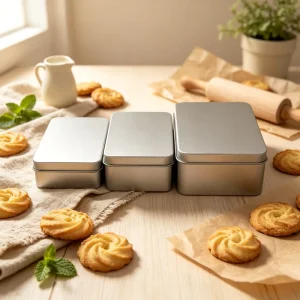 Recyclable Food Grade Rectangular Tin Box with Custom Printing Airtight Storage Tin for Biscuits and Candy