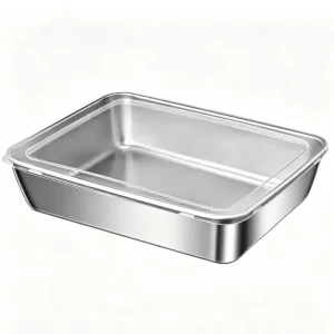 Recyclable Food Grade Square Stainless Steel Container Large Airtight Storage Box for Catering Takeaway Bulk