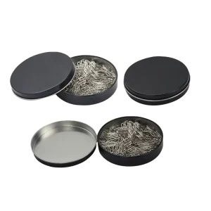 Recyclable Matte Black Tinplate Round Tin Can 90x17mm for Stickers and Badges