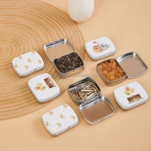 Recyclable Metal Cigarette Box Custom Printed Pattern Candy Square Tinplate Can with Hinged Lid