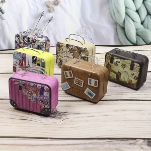Recyclable Mini Vintage Suitcase Iron Box for Wedding Candy & Chocolate Food Storage Creative Metal Box