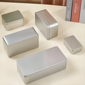 Recyclable Rectangular Embossed-Lid Metal Tinplate Storage Box, Customizable OEM, Home Organization