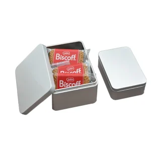 Recyclable Rectangular Embossed Metal Tinplate Storage Box with Lid for Chocolate and Sugar
