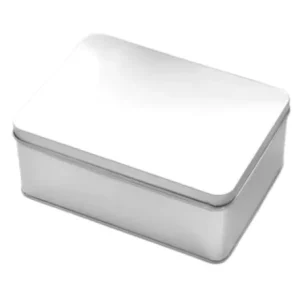 Recycled Rectangle Tin Box Custom Printed Silver Metal Cookie Can for Snacks and Chocolate Food Grade Use