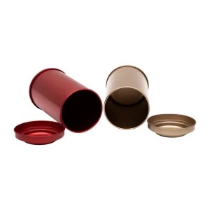 Red Cylindrical Tinplate Tea and Food Storage Canister, RoHS, REACH, LFGB Certified