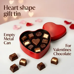 Red Heart-Shaped Food-Grade Tin Box for Chocolate and Candy Storage