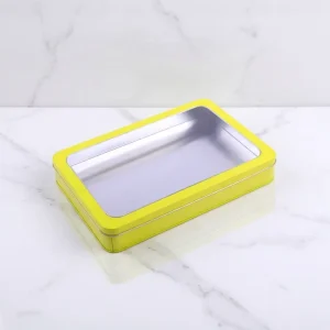Red Rectangular Tinplate Box with Clear Window for Cookies