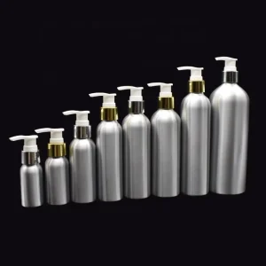 Refillable Aluminum Packaging Bottles 30ml-1000ml for Essential Oil and Shampoo with Lotion Pump and Screw Cap