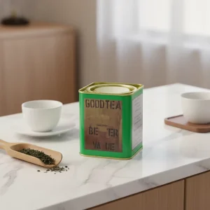 Retro Green Square Food-Grade Tinplate Tea Tin Box with Offset Printing, Customizable Logo, Tea and Cookie Storage