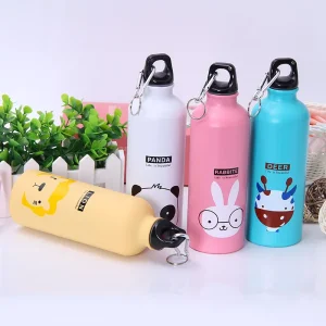 Reusable Aluminum Cartoon Kids Water Bottles with Lids Single-Wall Lightweight Leakproof