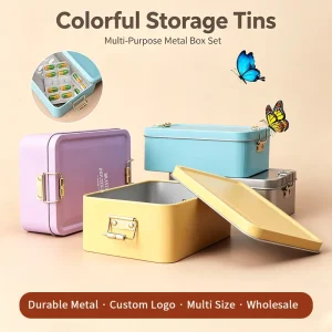 Reusable Metal Cake Tin Container with Custom Printing Gold for Cookie and Biscuit Storage