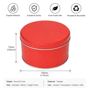 Reusable Round Food Grade Tinplate Metal Container for Cookies, Chocolates, and Candies