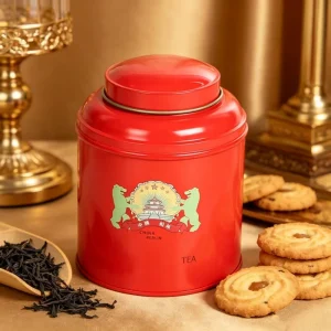 Reusable Round Metal Tea Tin Knob Lid Crimped Christmas Cookie Can for Gourmet Gifts Snack Canned Food Pantry Storage Craft Use