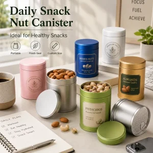 Reusable Tinplate Nut Storage Can, Custom Metal Tin Box for Food Packaging