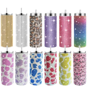 Rhinestone Stainless Steel Glitter Water Bottle Thermal Tumbler with Lid Diamond Straw Cup