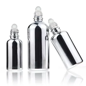 Roll on Bottles 1oz Sliver Aluminum Coating Glass Empty Bottles with Stainless Steel Roller Ball for Essential Oil
