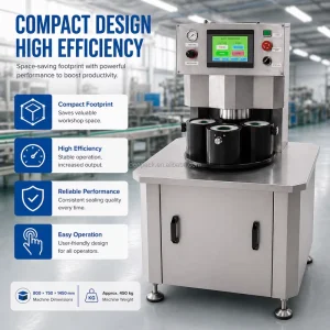 Rotary Vacuum Lid Sealing Machine for Glass Containers, Food Packaging, Jars, and Bottles
