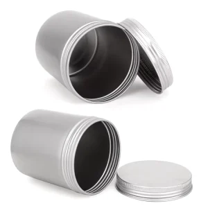 Round Aluminum Candle Tin with Screw-On Lid for Cosmetic Samples and Food Packaging